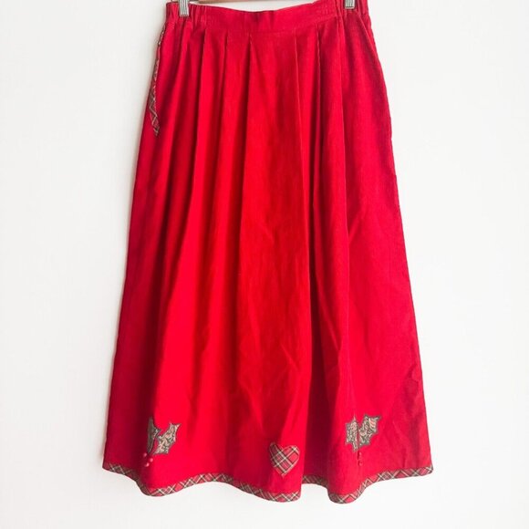 Susan Bristol Red Corduroy Patchwork Beaded Midi Skirt 8 - Picture 6 of 10